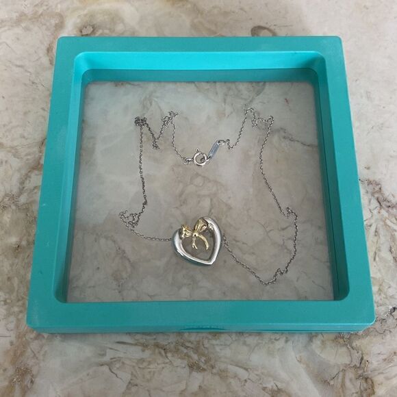 Tiffany & Co. 18K Gold & Sterling Silver Heart & Bow Ribbon Necklace - Picture 10 of 10
